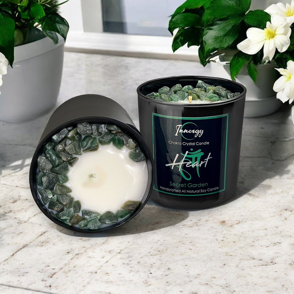 Heart Chakra Crystal Candle, 10oz
