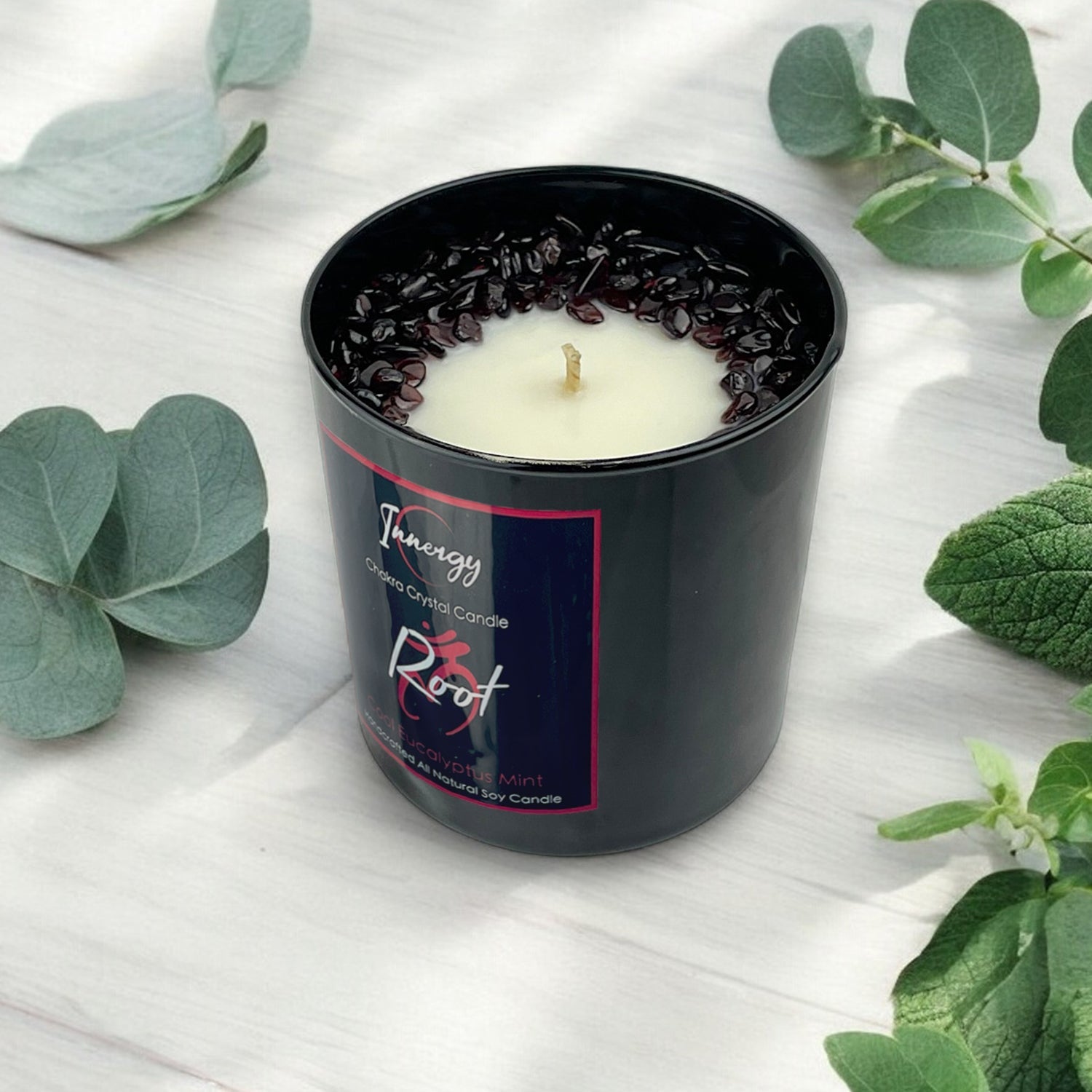 Root Chakra Crystal Candle, 10oz
