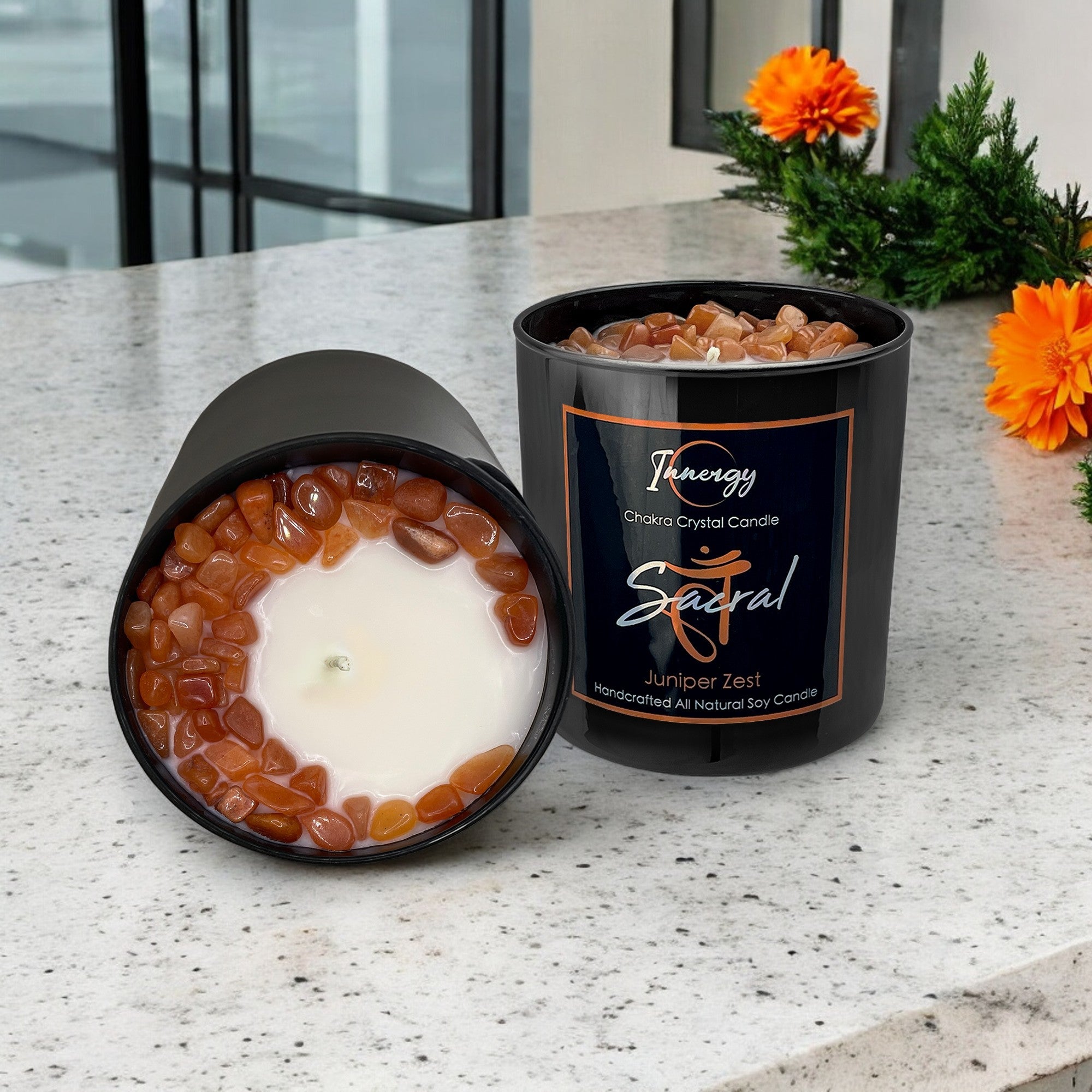 Sacral Chakra Crystal Candle, 10oz
