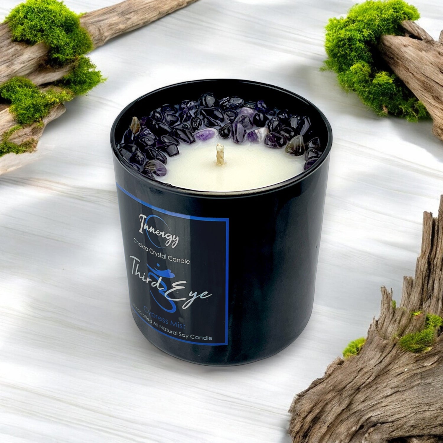 Third-Eye Chakra Crystal Candle, 10oz